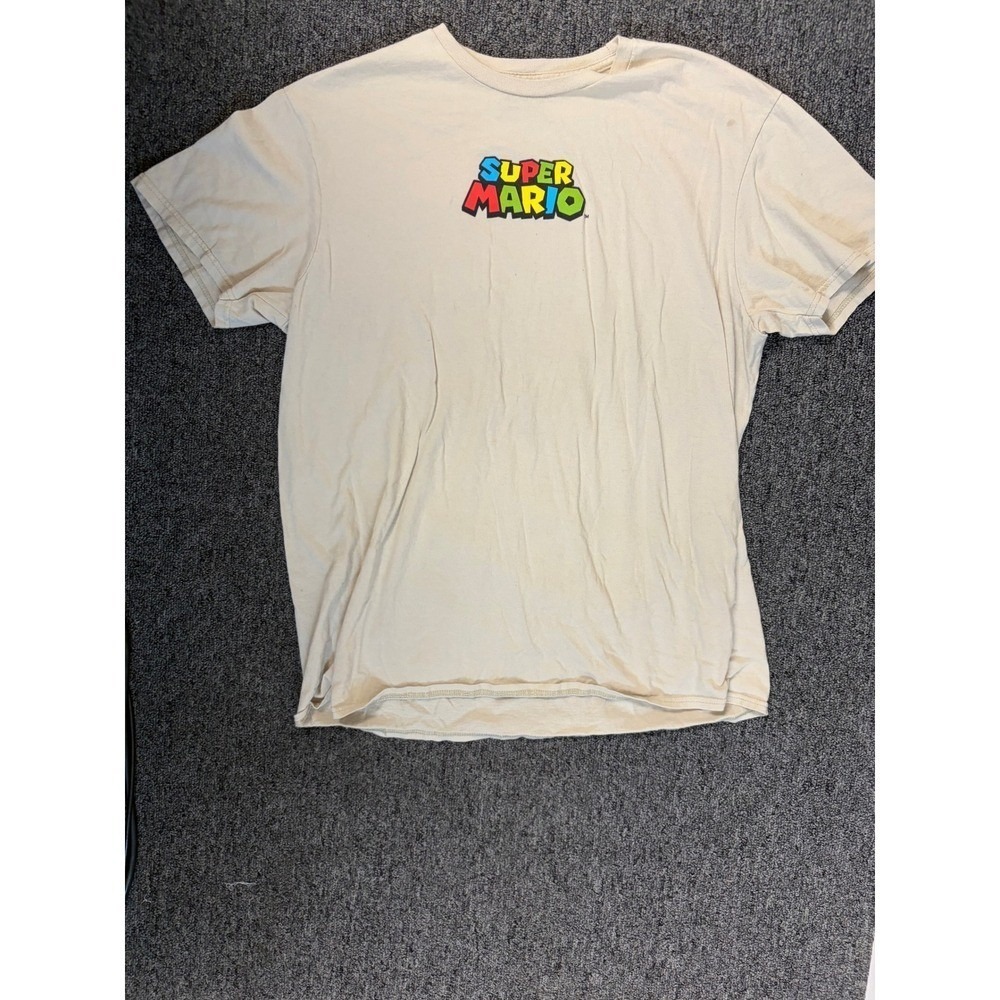 Nintendo Super Mario Bros Graphic T-Shirt Tan Mens Large Mario Luigi Yoshi Toad